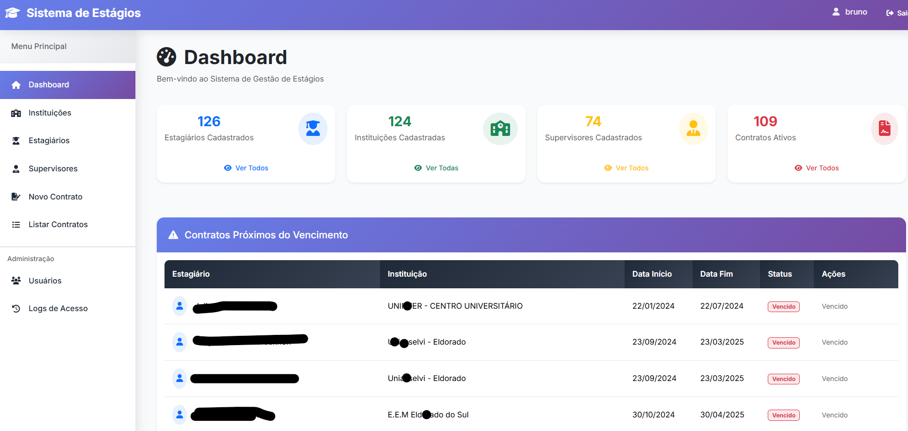 Sistema de Gestão de Contrato dos Estagiarios
